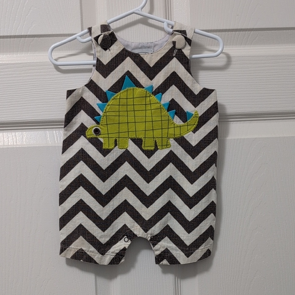 Mud Pie Chevron Romper with Green Dinosaur